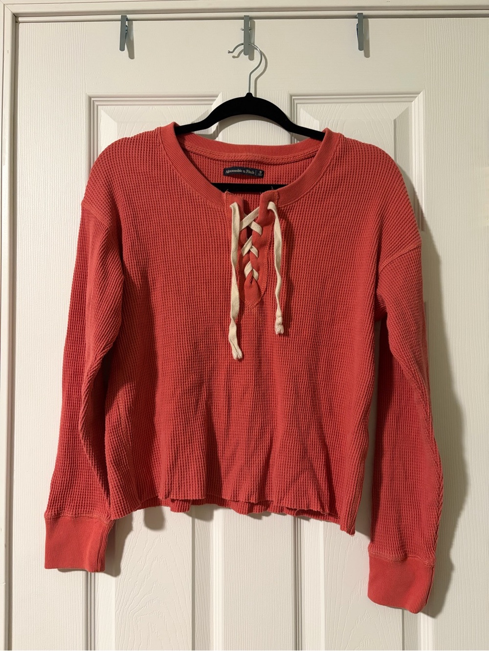 Abercrombie & Fitch Coral Lace-Up Waffle Knit Sweatshirt